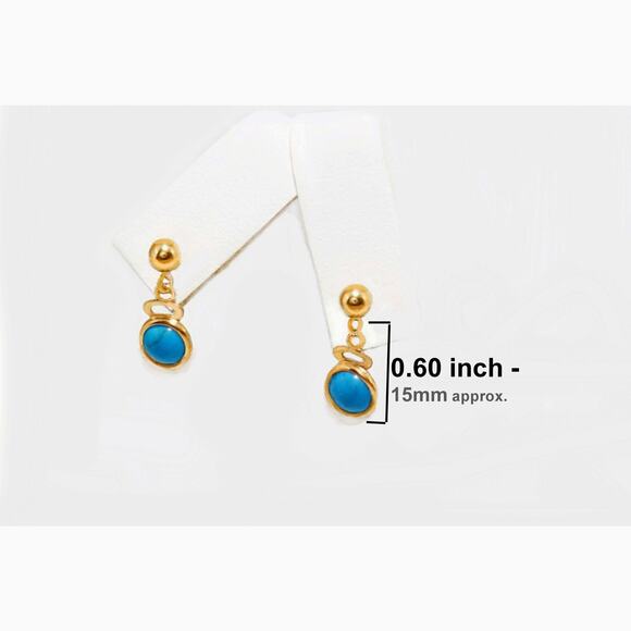 Girls .52 ct Turquoise bezel Drop Earrings/ Premium Quality 1/20 14K Gold Filled - Picture 3 of 9